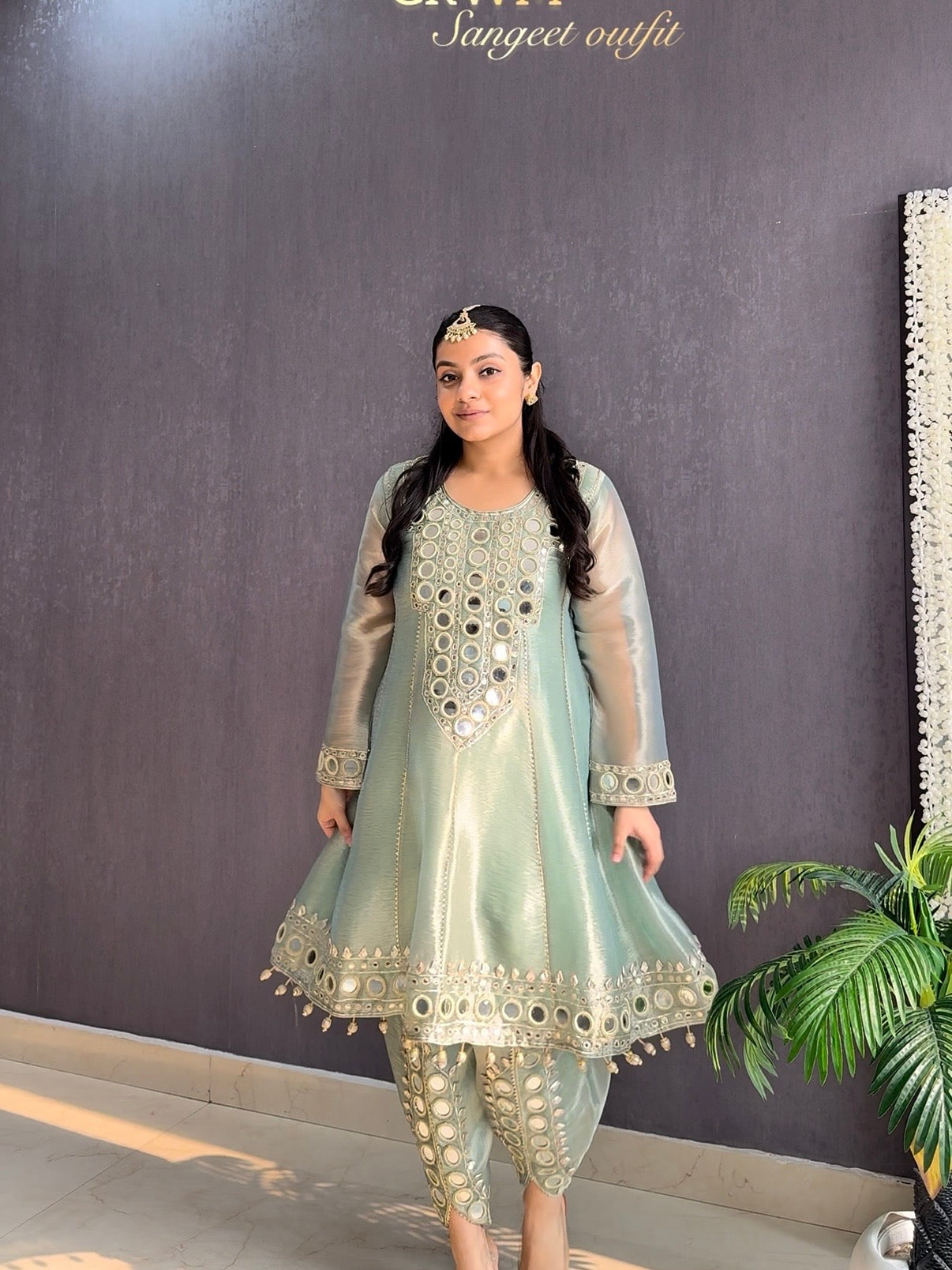 Luxurious mirrorwork anarkali set
