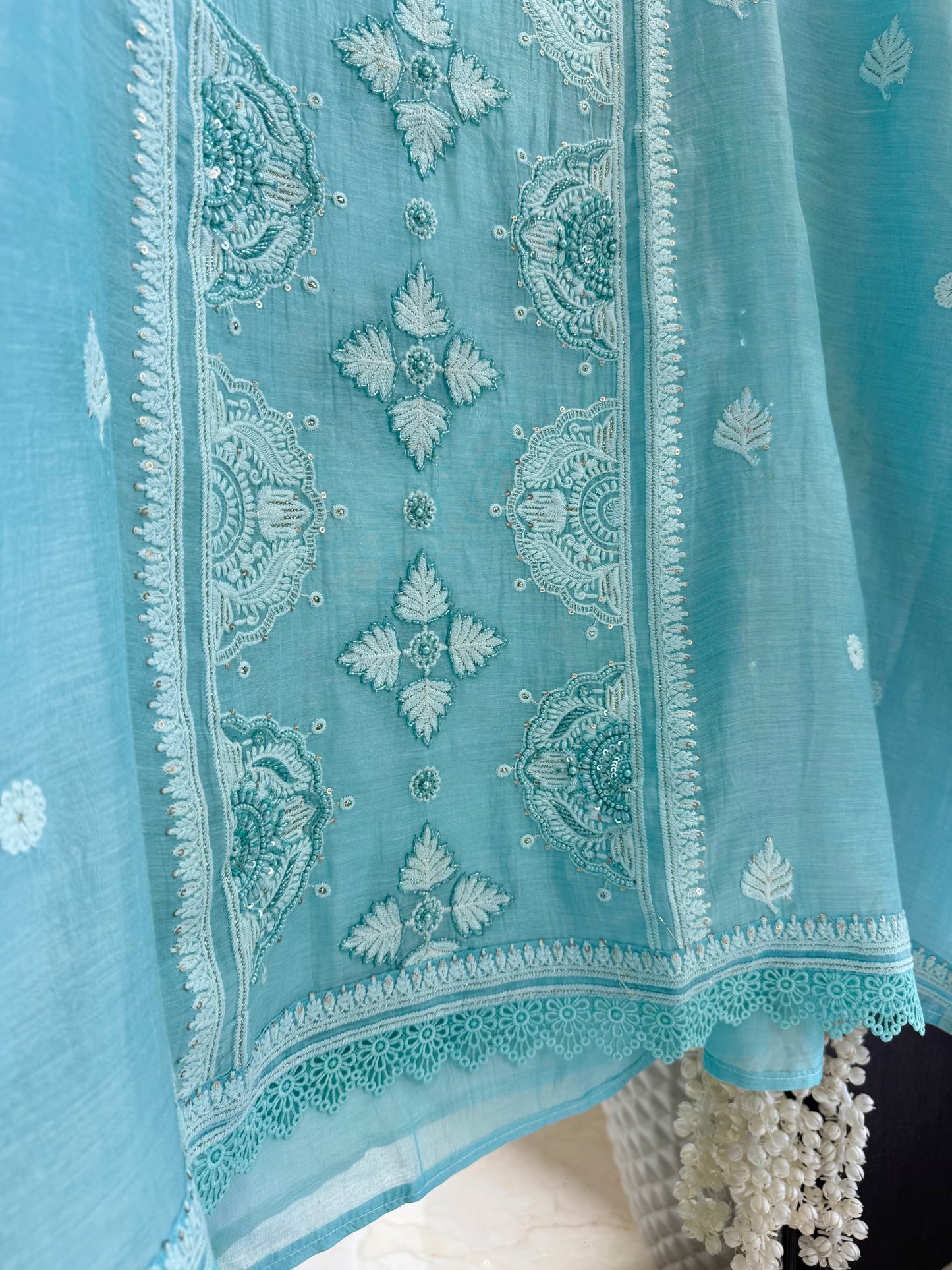 Luxurious Mul chanderi lucknowi handwork suit