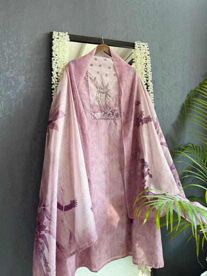 Linen flamingos handwork suit