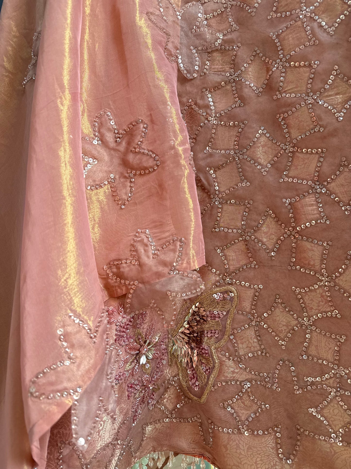 Luxurious brocade cutwork Tissue silk suit