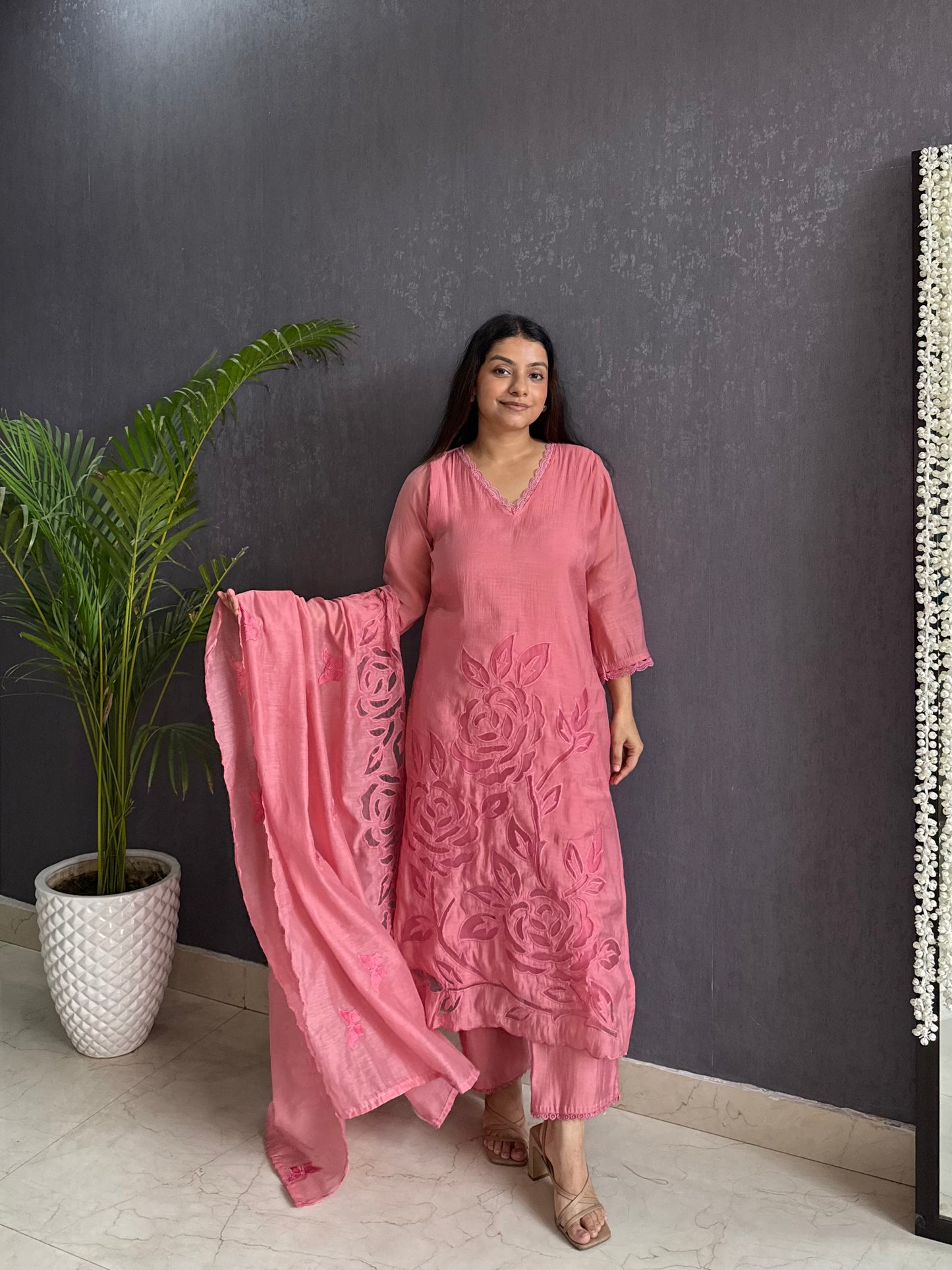 Modal silk cutwork suit set