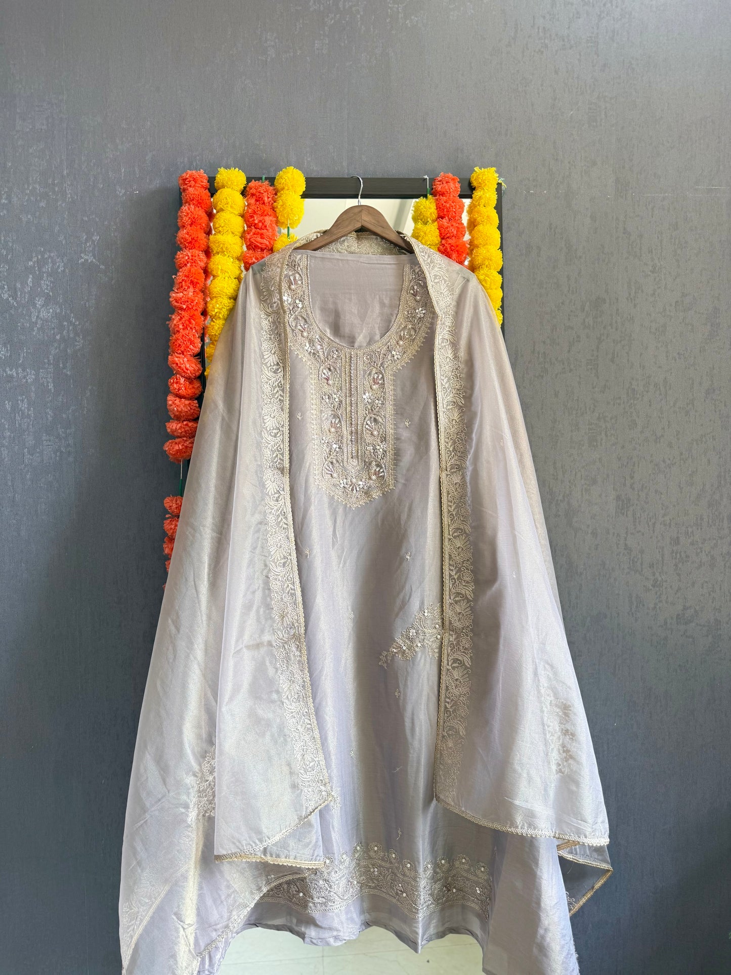 Premium tissue silk hand embroidered suit