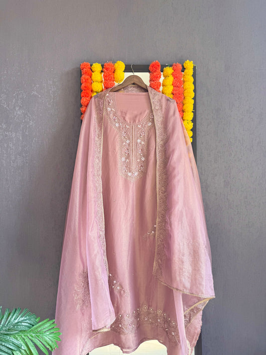 Premium tissue silk hand embroidered suit
