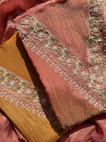 Crush tissue kashmiri aari work suit