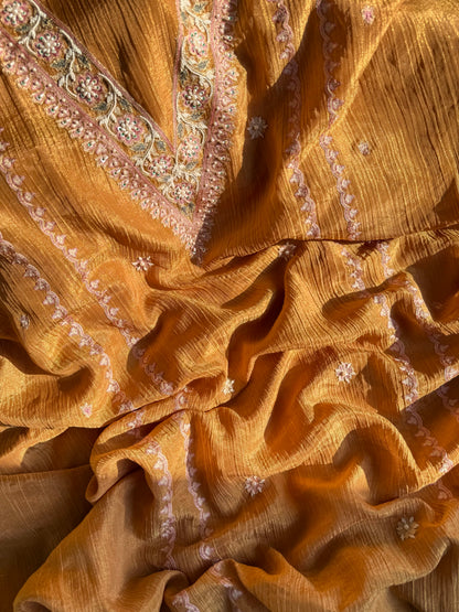 Crush tissue kashmiri aari work suit