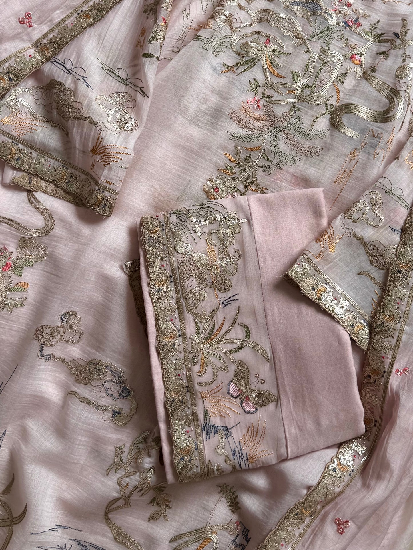 Luxurious Mul chanderi gota appliqué work suit