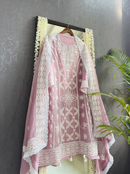 Luxurious Mul chanderi lucknowi handwork suit