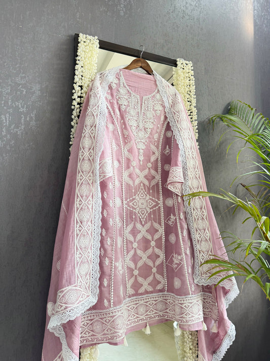 Luxurious Mul chanderi lucknowi handwork suit