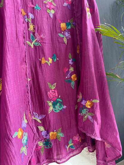 Luxurious Mul chanderi Frenchknot mirror work suit