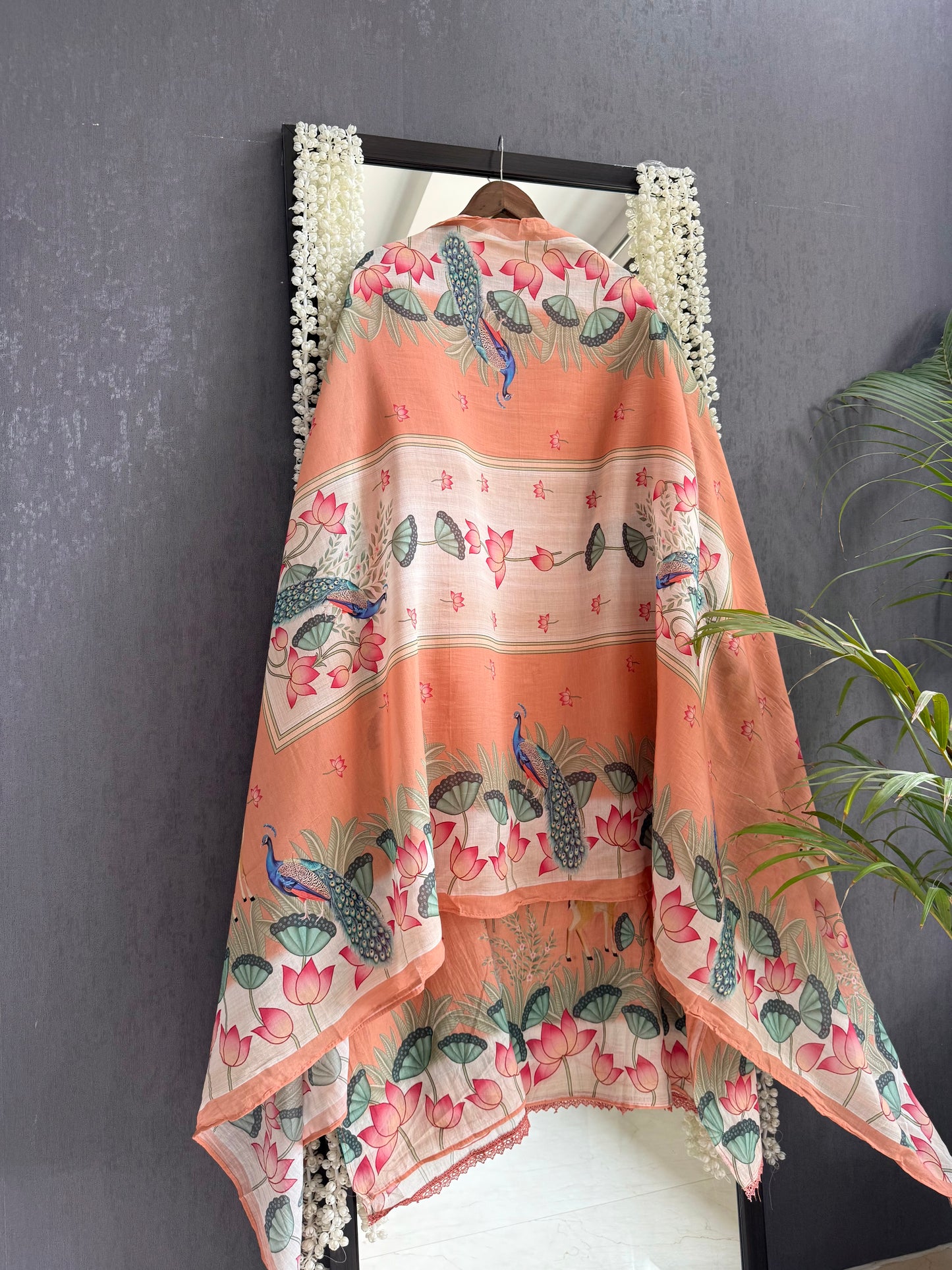 Mulmul cotton deers peacock handwork suit