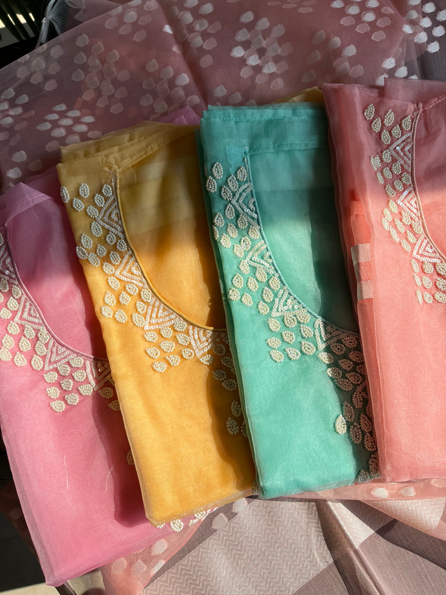 Pearlwork jamdani organza suit