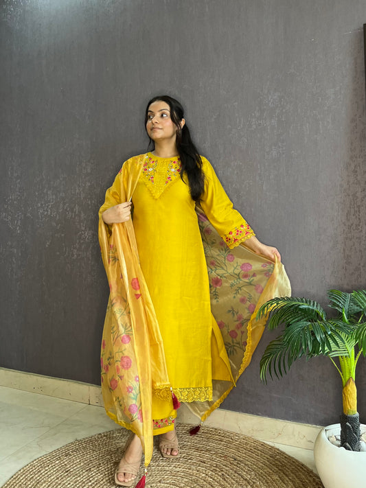 A line silk Handwork suit set