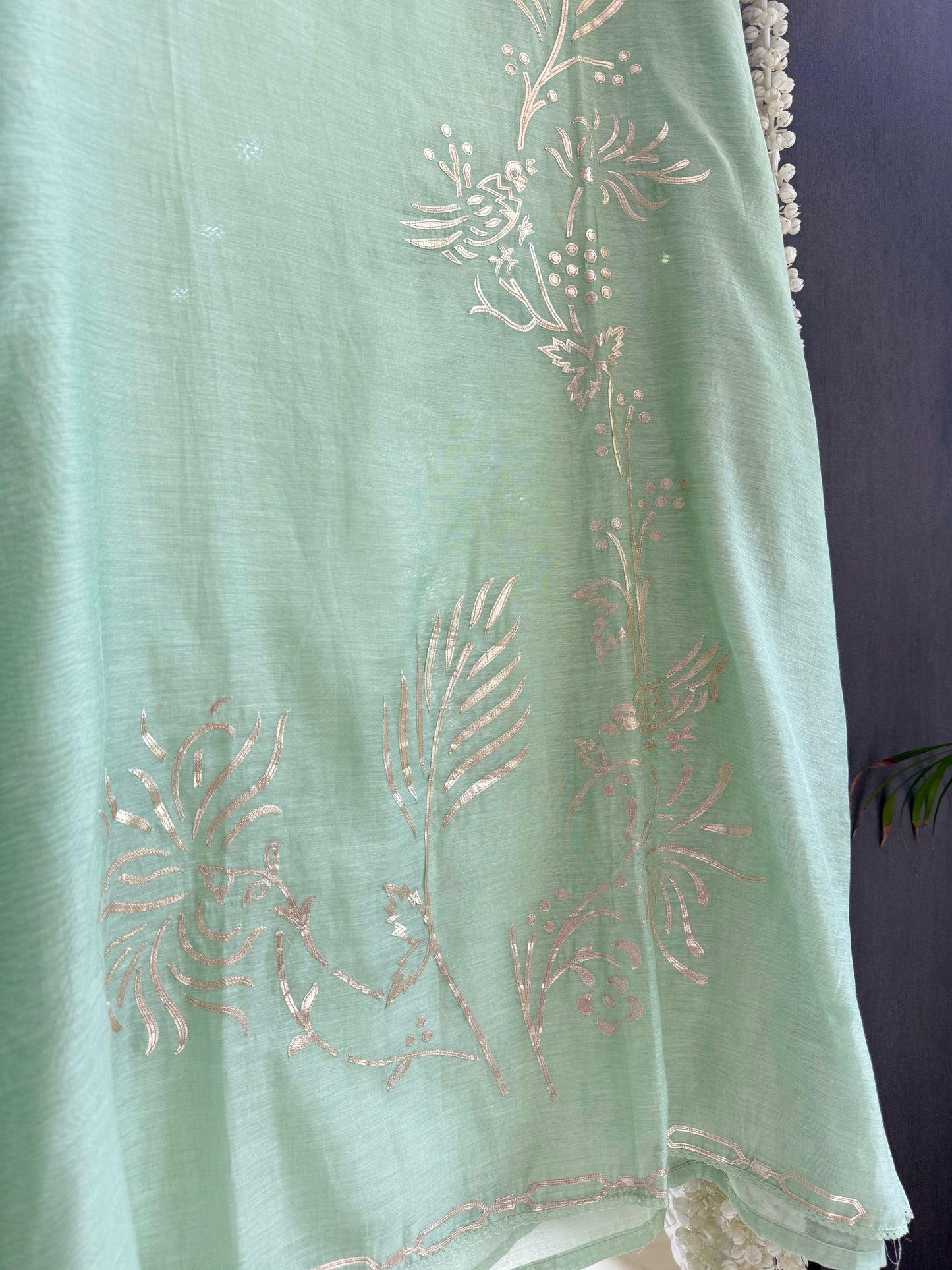 Luxurious Mul chanderi gota appliqué work suit