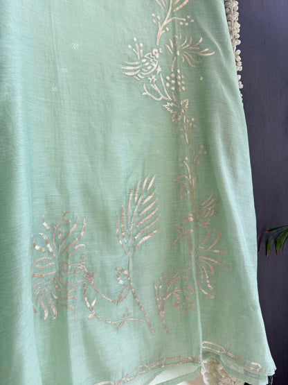 Luxurious Mul chanderi gota appliqué work suit