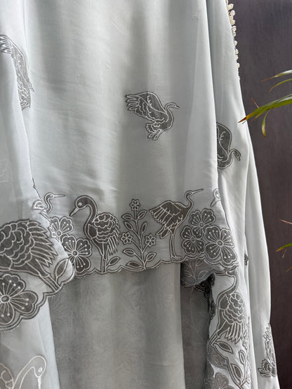 Organza appliqué work flamingos suit