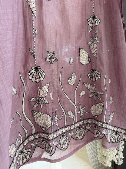 Luxurious Mul chanderi aqua shells suit