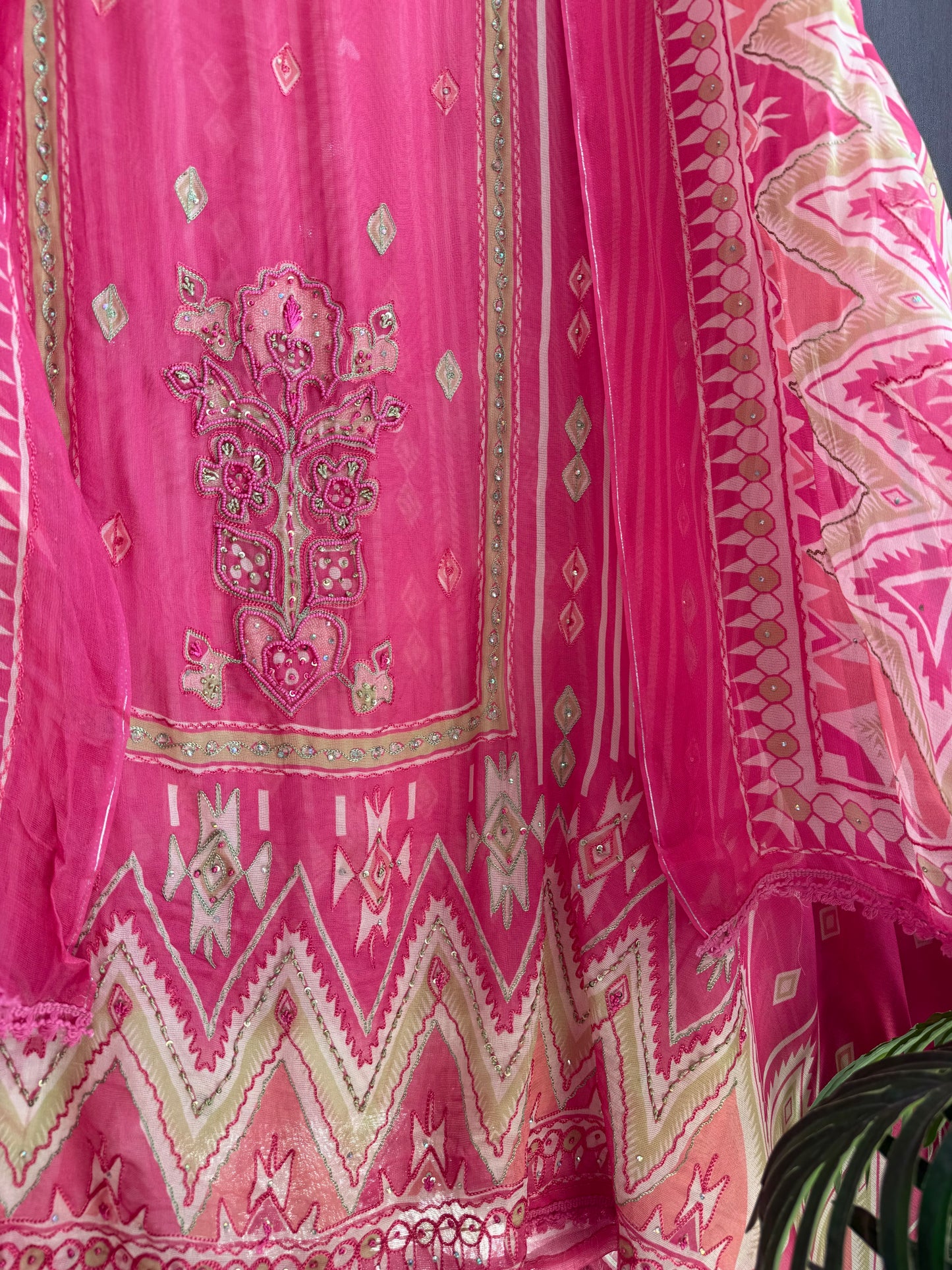 Premium Burberry silk ikkat handwork suit