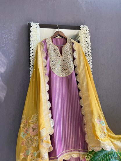 Premium Mirror work tissue benarsi suit