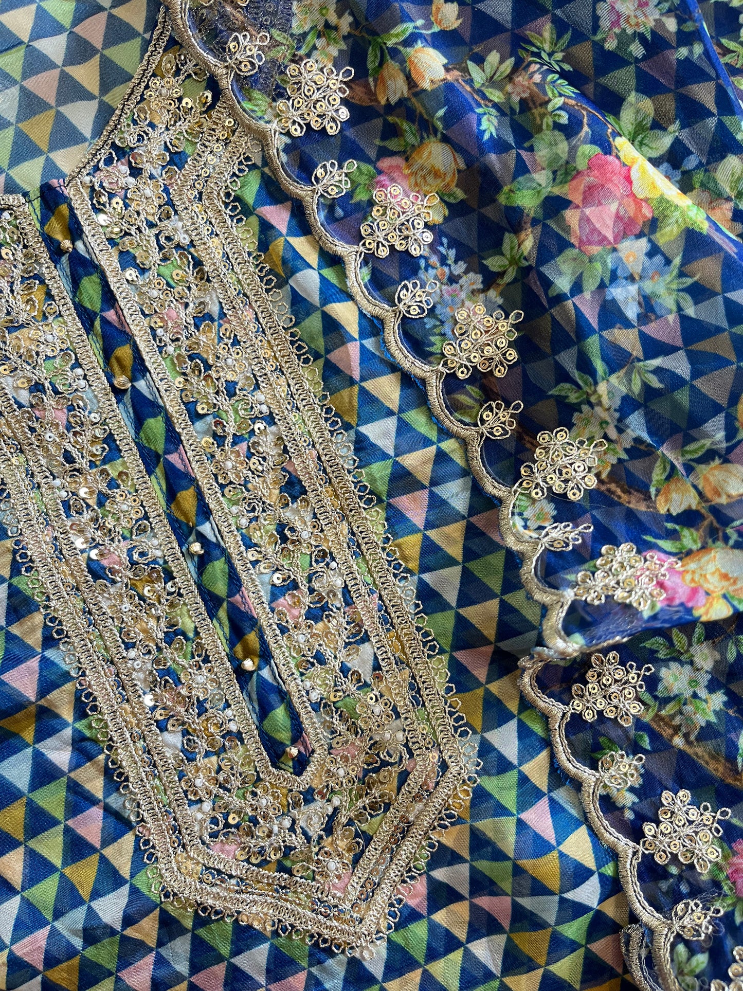 Aari work pearlwork organza suits