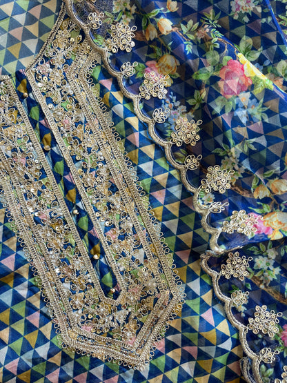Aari work pearlwork organza suits