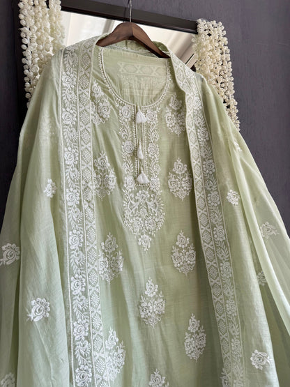 Luxurious Mul chanderi lucknowi handwork suit