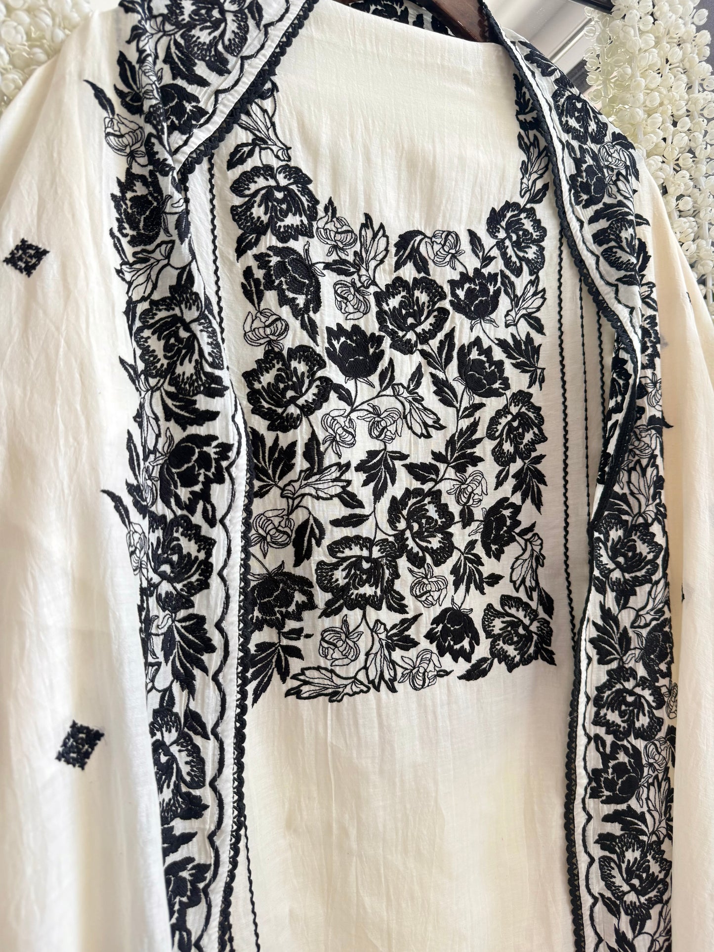 Luxurious Mul chanderi Parsi work florals suit