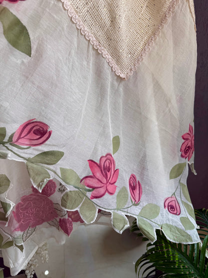 Luxurious Mul chanderi handpainted florals suit