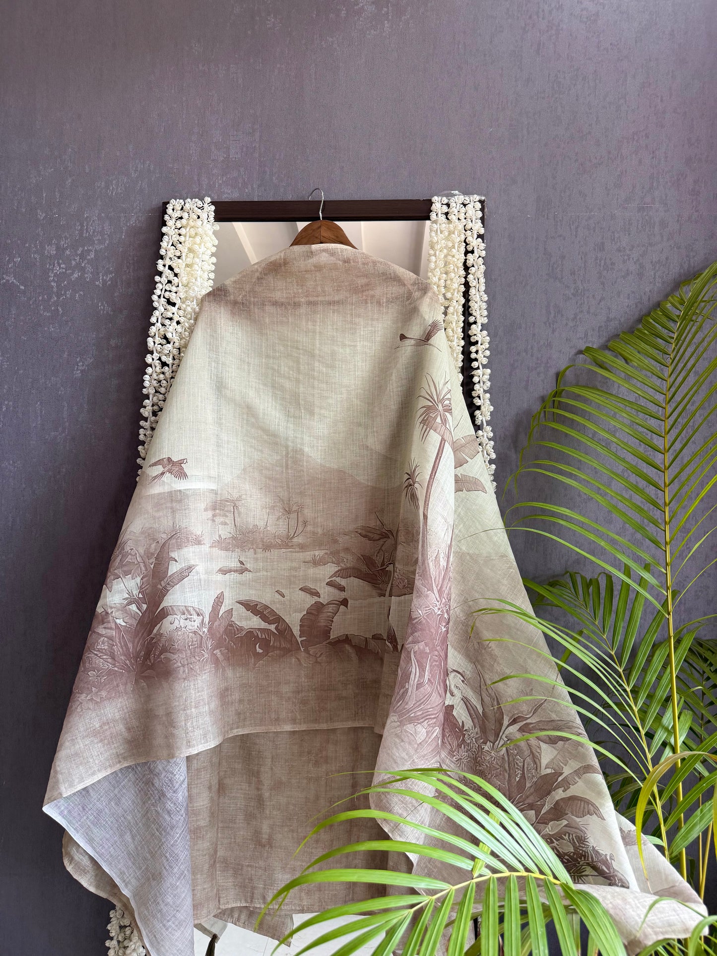 Linen flamingos handwork suit