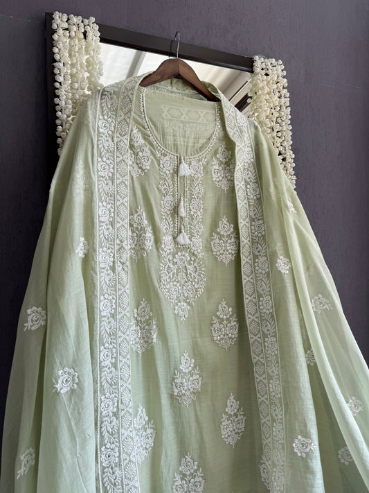 Luxurious Mul chanderi lucknowi handwork suit