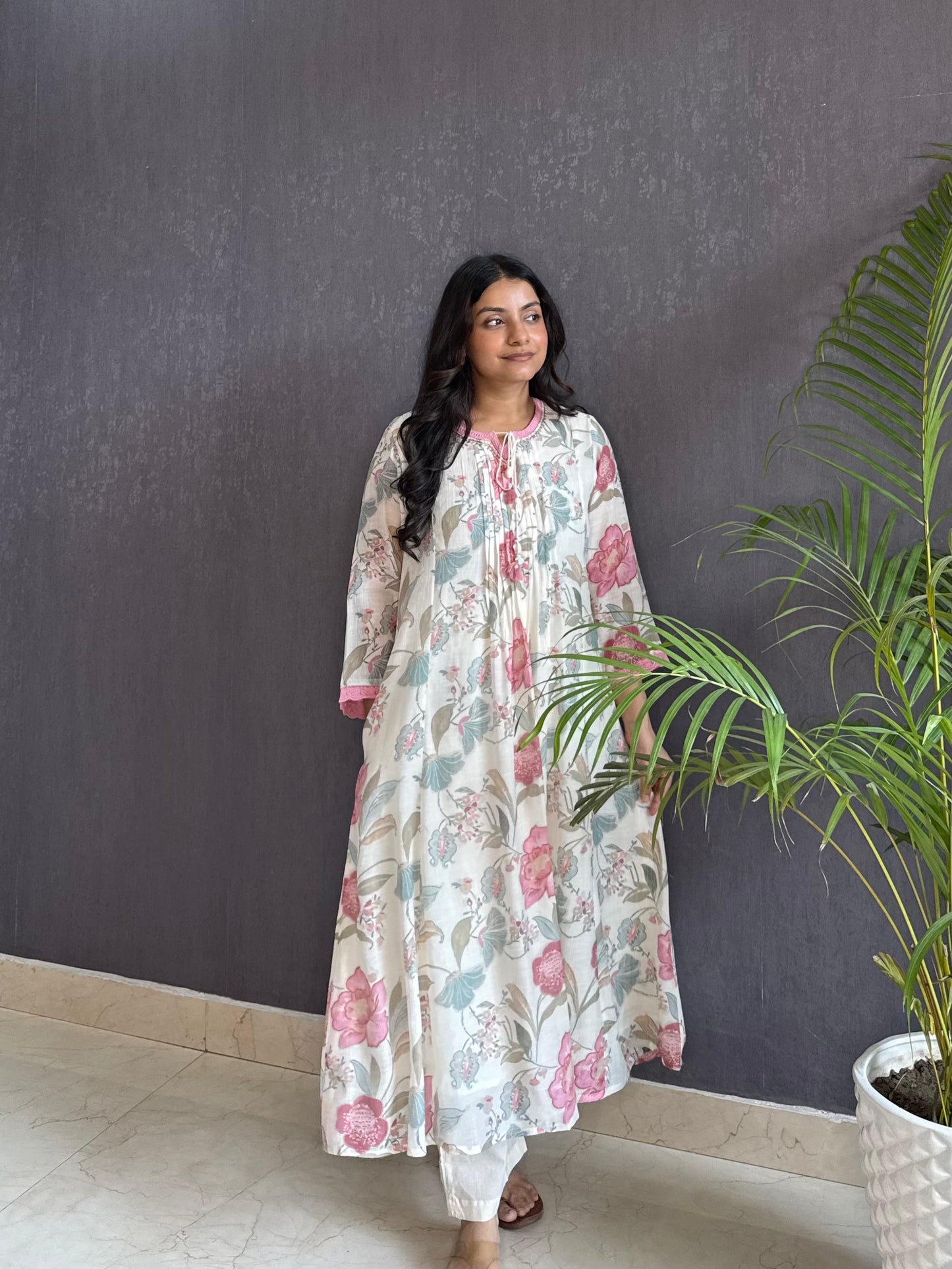 Linen handwork kurta set