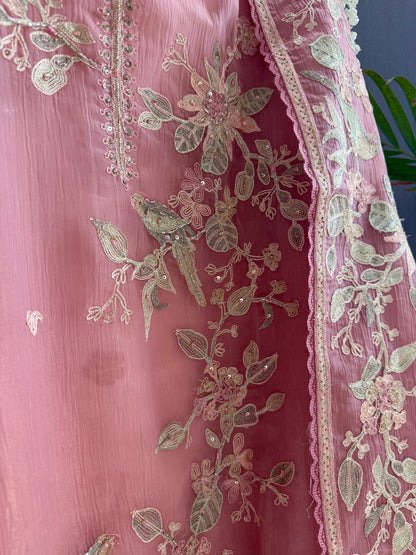 Crush tissue handwork birds and florals suit