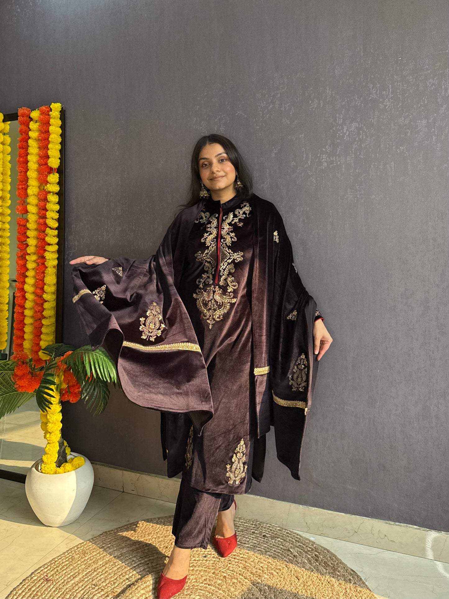 Velvet Handwork Shawl set