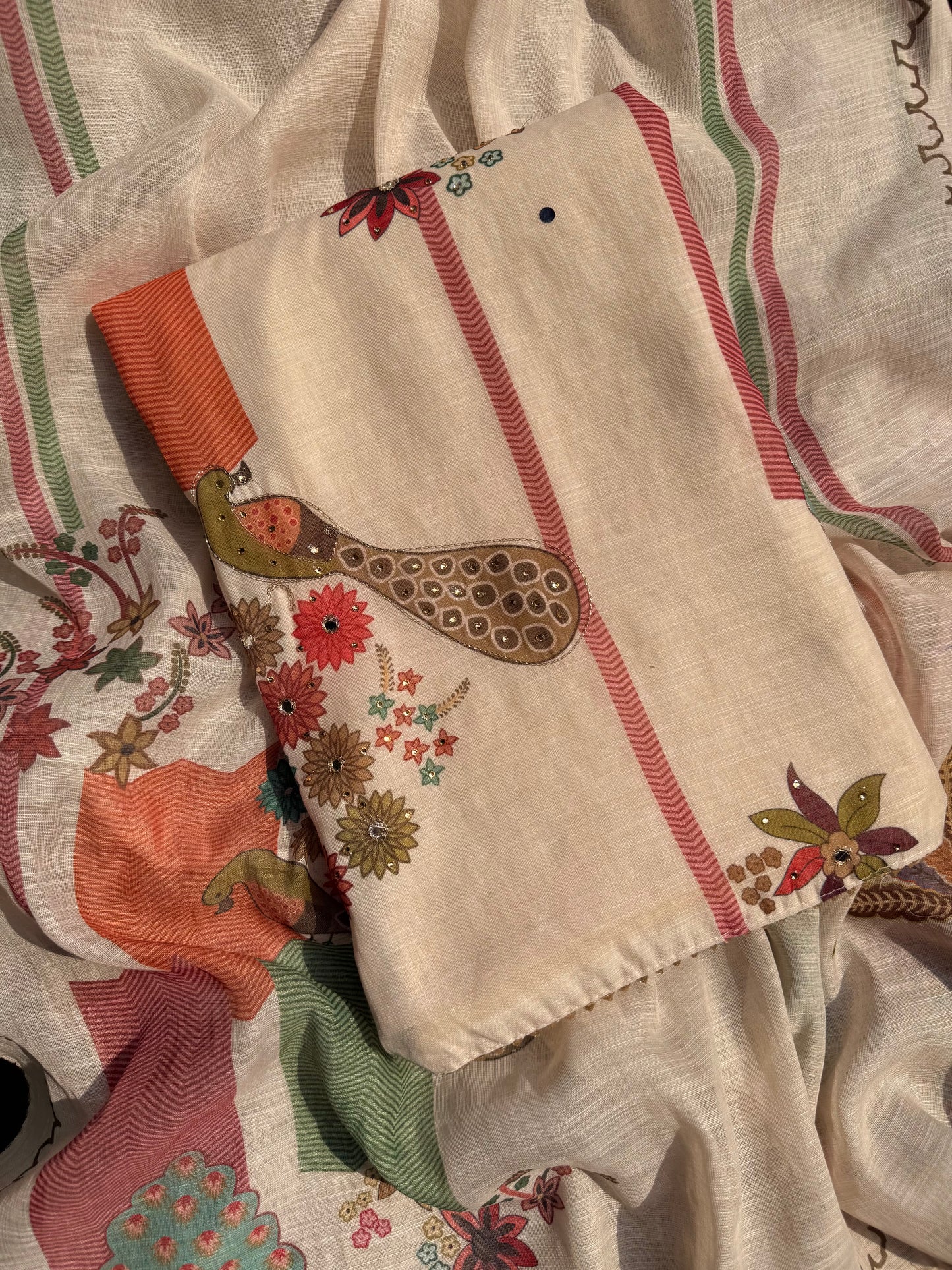 Linen peacock handwork suit