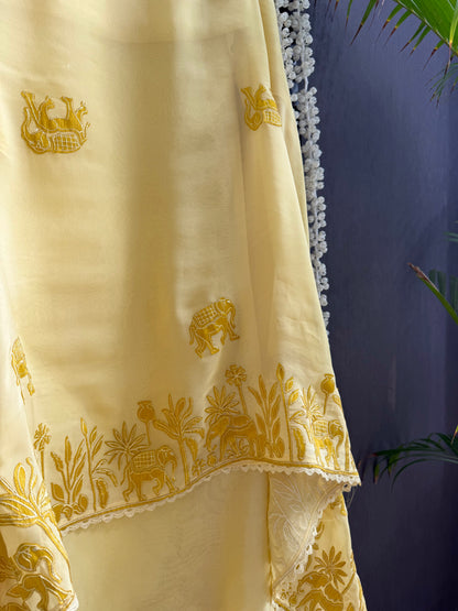 Organza appliqué work elephants suit