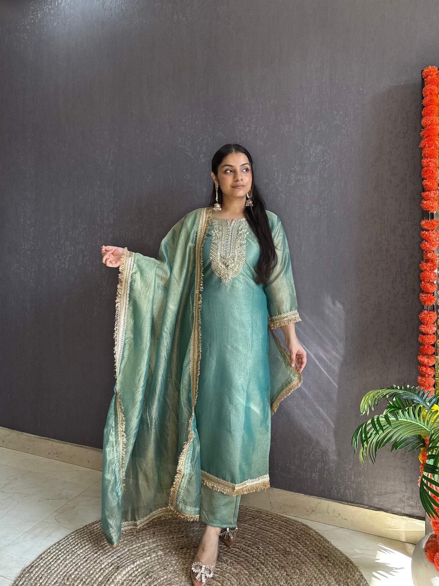 Tissue silk Handwork suit set