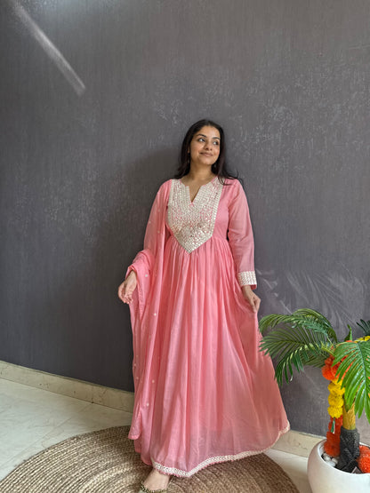 Mal cotton mirror embroidered Anarkali
