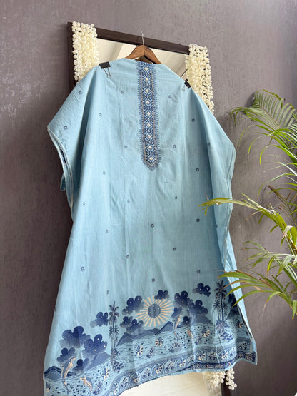 Cotton jamdani ocean dolphin suit