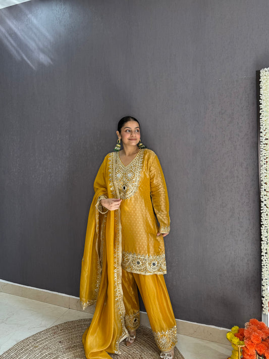 Luxurious mirrorwork farshi salwar set