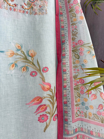 Linen handwork floral suit