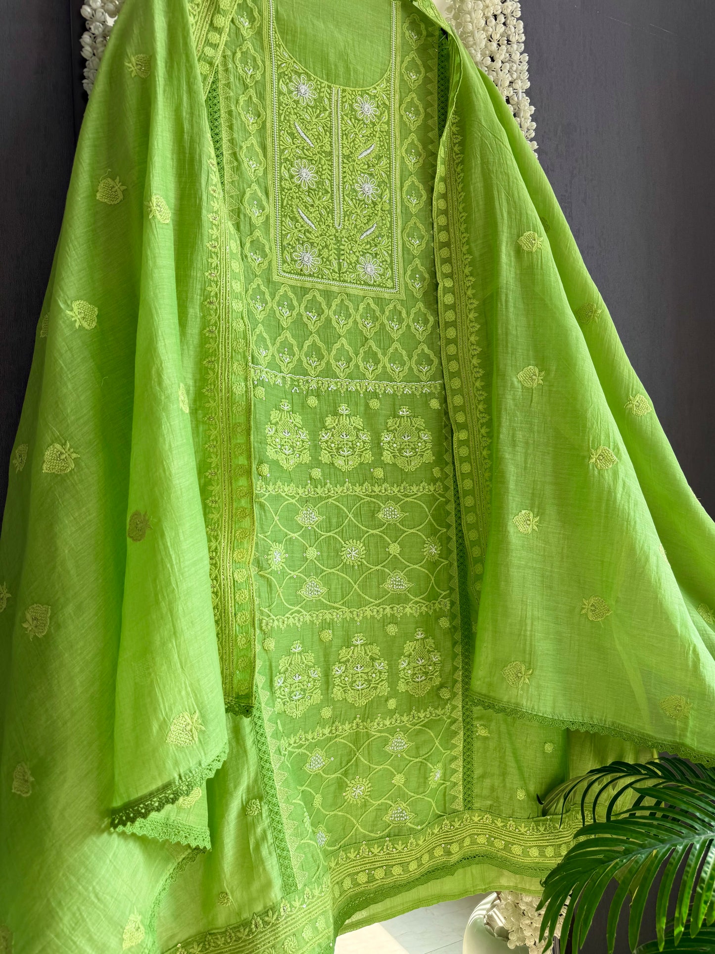 Luxurious Mul chanderi lucknowi handwork suit