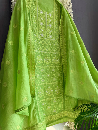 Luxurious Mul chanderi lucknowi handwork suit