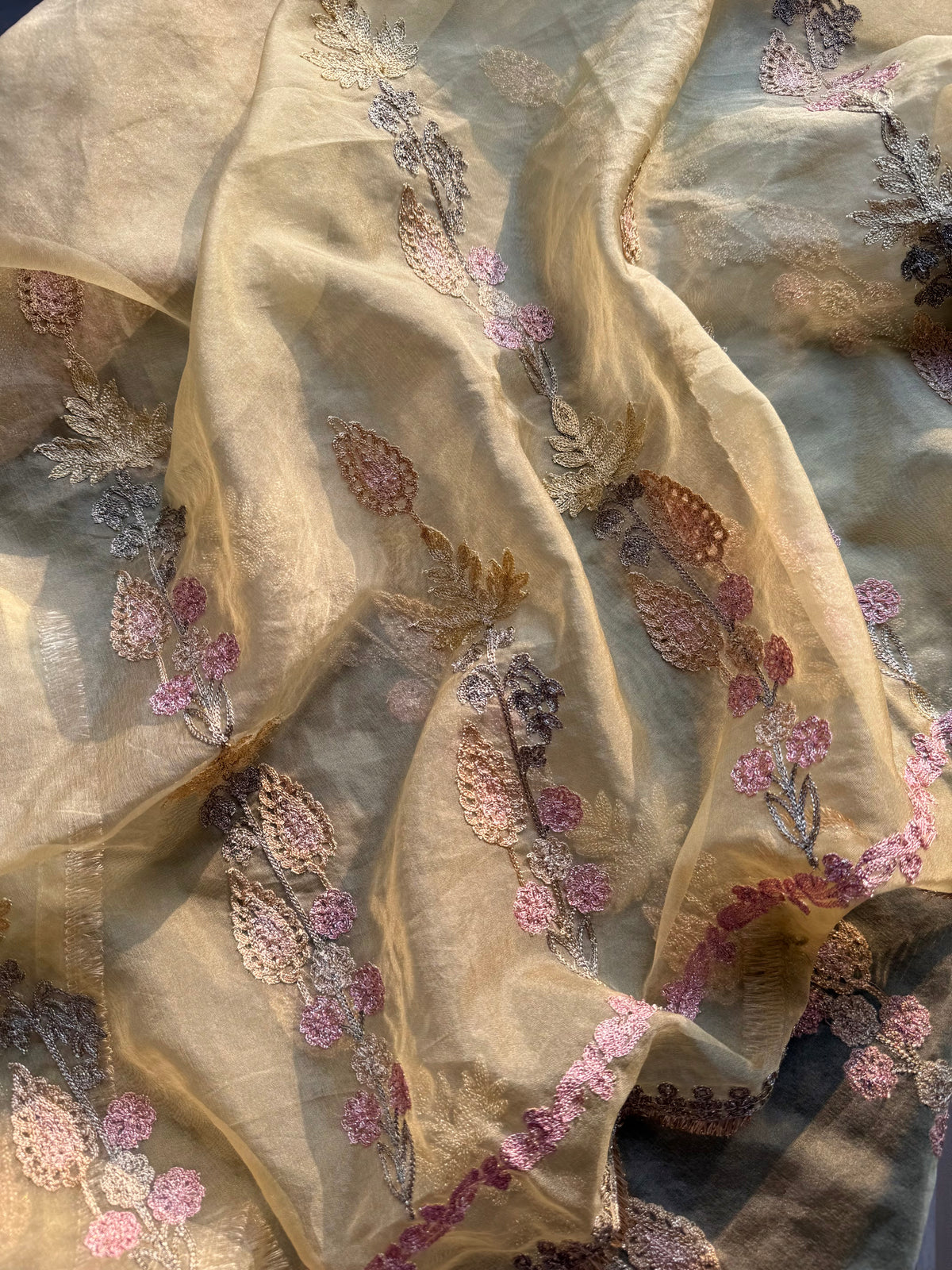 Premium tissue linen silk hand embroidered suit