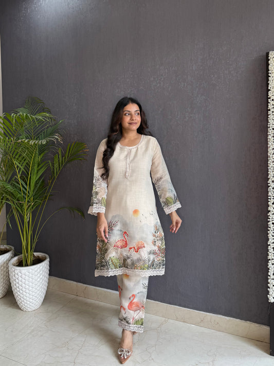 Linen cotton flamingos Coord set