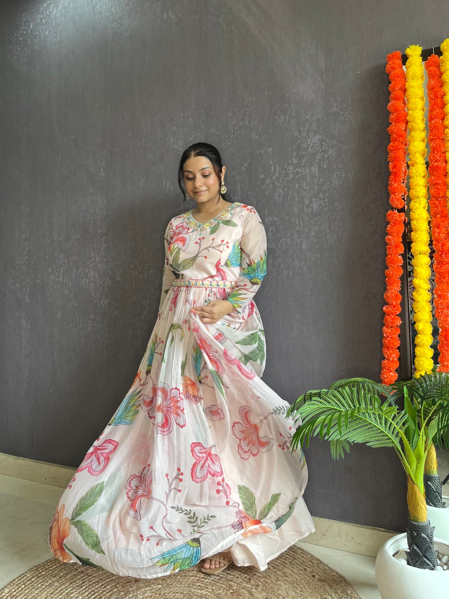 Floral handwork Anarkali dress