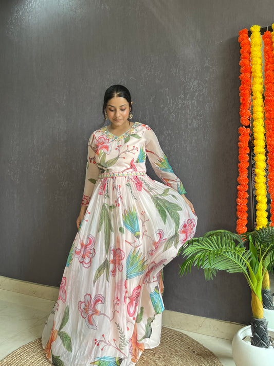 Floral handwork Anarkali dress