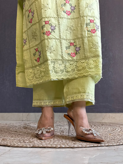 Cotton checked floral designer suit