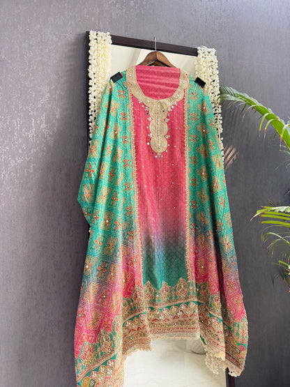 Crush tissue Bandhani ombré suit