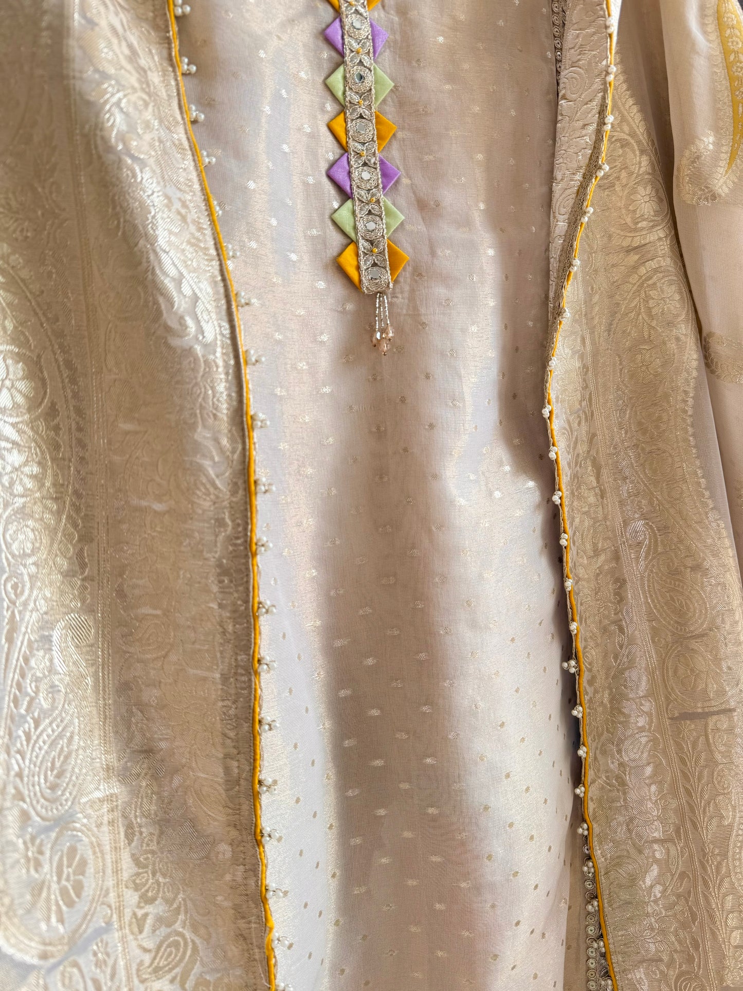 Luxurious aari work Tissue Benarsi silk suit