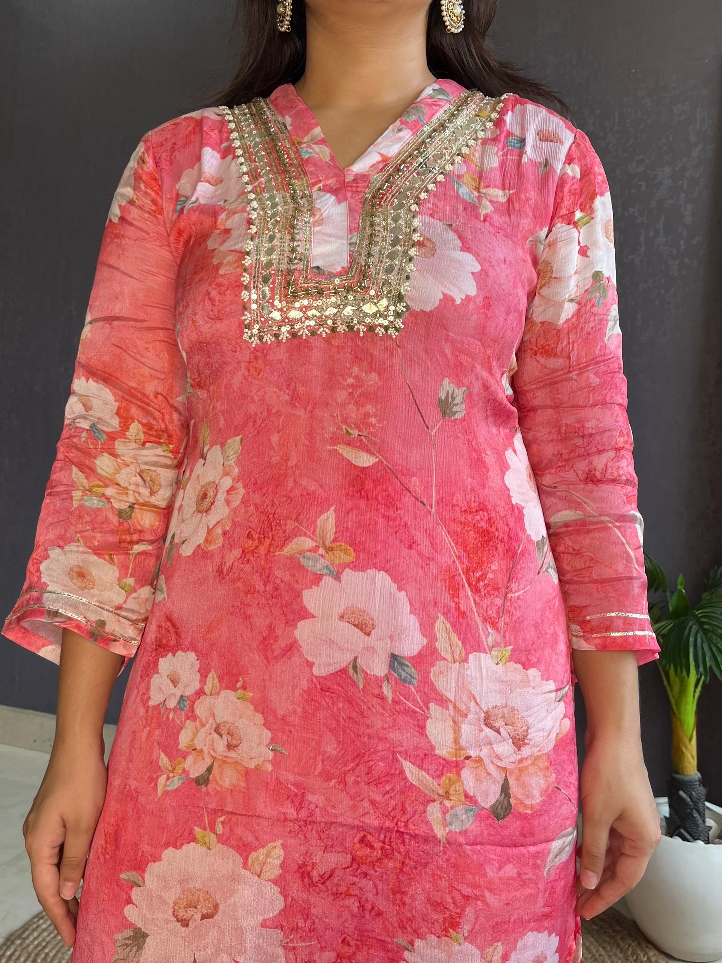 Chinon floral handwork Kurta sets