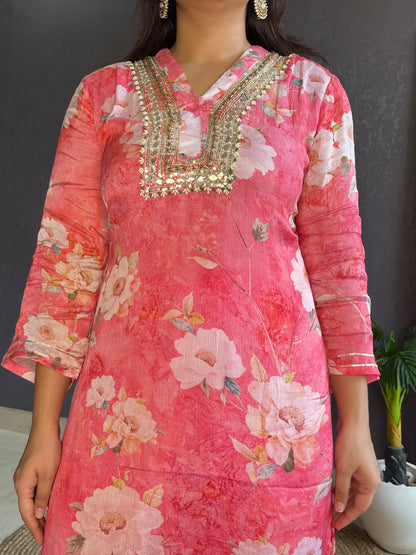 Chinon floral handwork Kurta sets
